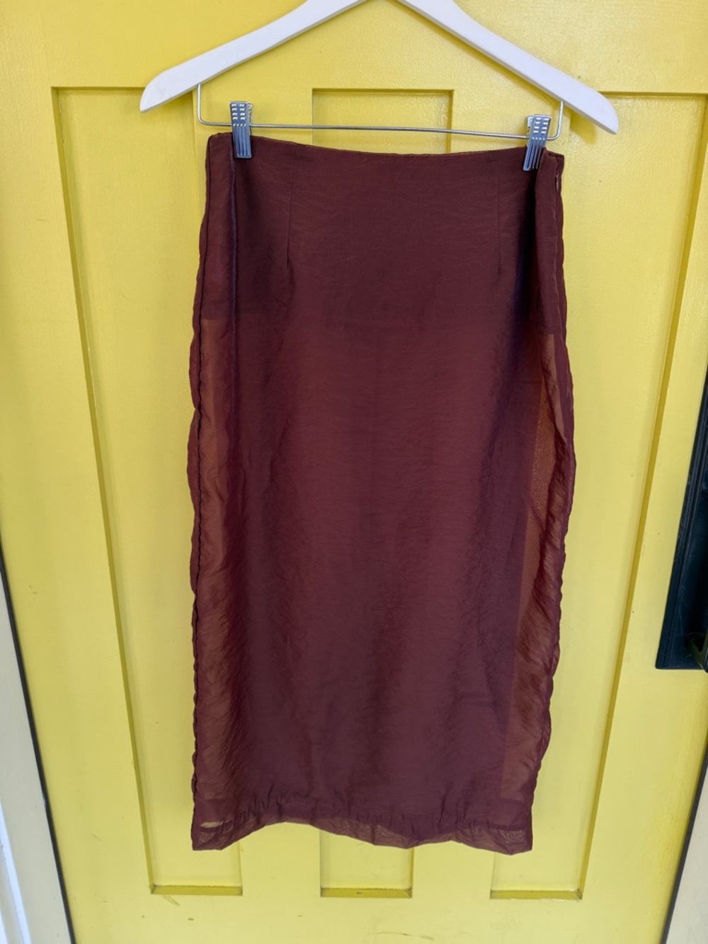 The Frankie Shop Peri Sheer Midi Skirt in Burgundy